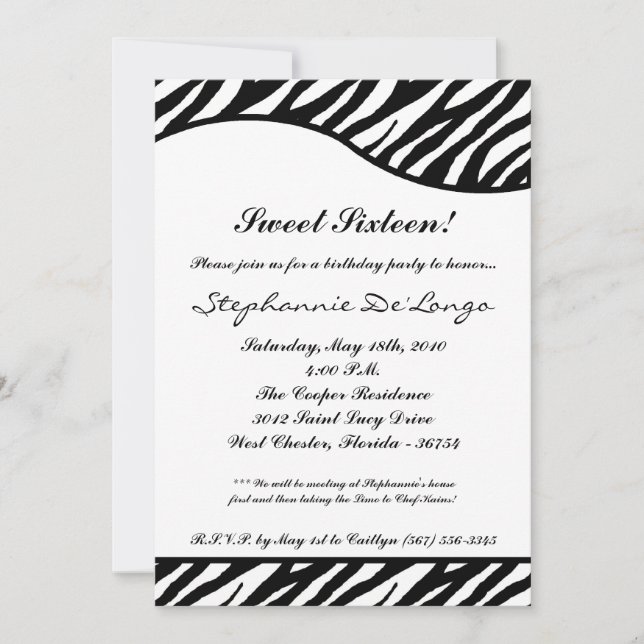 5x7 WhiteTiger Print Sweet16 Birthday Party Invite (Front)