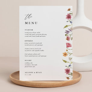5x7" Wildflower Wedding Table Menu Cards Flat Menu