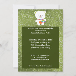 5x7 Winter Christmas Polar Bear Invitation