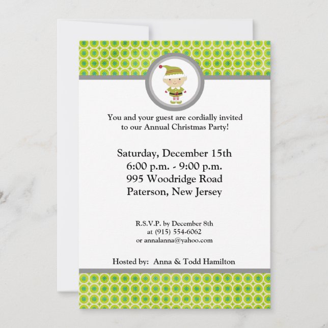 5x7 Winter Elf in Green Invitation (Front)