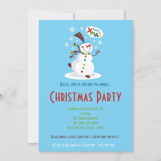 5x7 Winter Snowman Snowflake Christmas Invitation (Front)