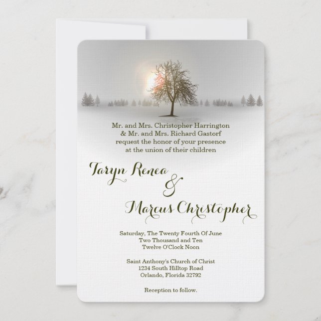 5x7 Winter Sunset Tree Snow Wedding Invitation (Front)
