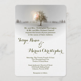 5x7 Winter Sunset Tree Snow Wedding Invitation