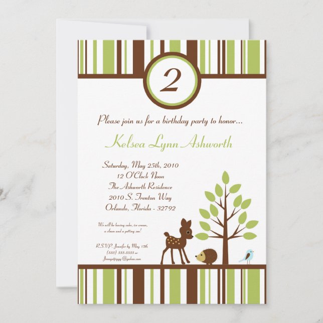 5x7 Woodland Forest Deer Birthday Party Invitation (Front)
