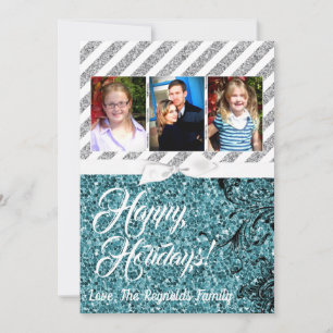 5x7 XMAS Christmas Blue Glitter Snowfla PHOTO Card