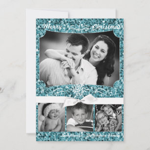 5x7 XMAS Christmas Blue Glitter Snowfla PHOTO Card