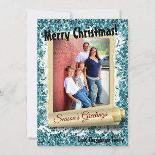 5x7 XMAS Christmas Blue Glitter Snowfla PHOTO Card