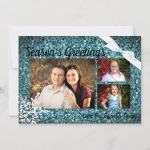 5x7 XMAS Christmas Blue Glitter Snowfla PHOTO Card