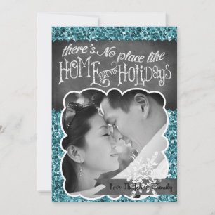 5x7 XMAS Christmas Blue Glitter Snowfla PHOTO Card