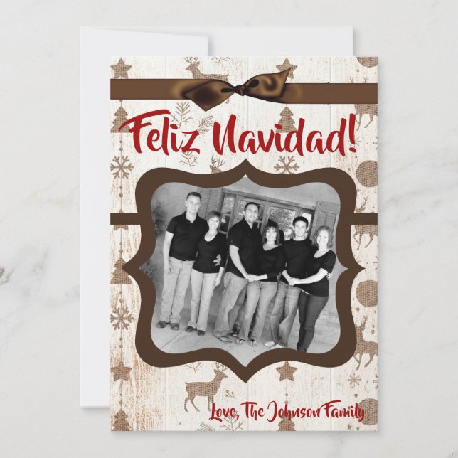 5x7 XMAS Christmas Burlap Deer Doe Buck PHOTO Card (Front)