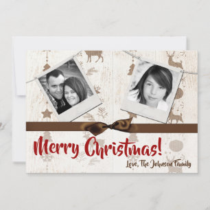 5x7 XMAS Christmas Burlap Deer Doe Buck PHOTO Card