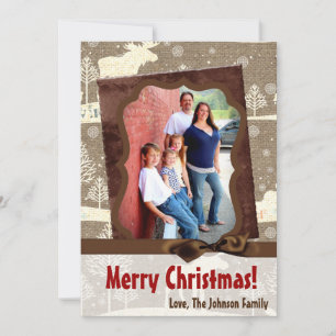 5x7 XMAS Christmas Burlap Deer Doe Buck PHOTO Card