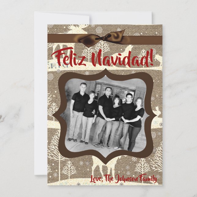 5x7 XMAS Christmas Burlap Deer Doe Buck PHOTO Card (Front)