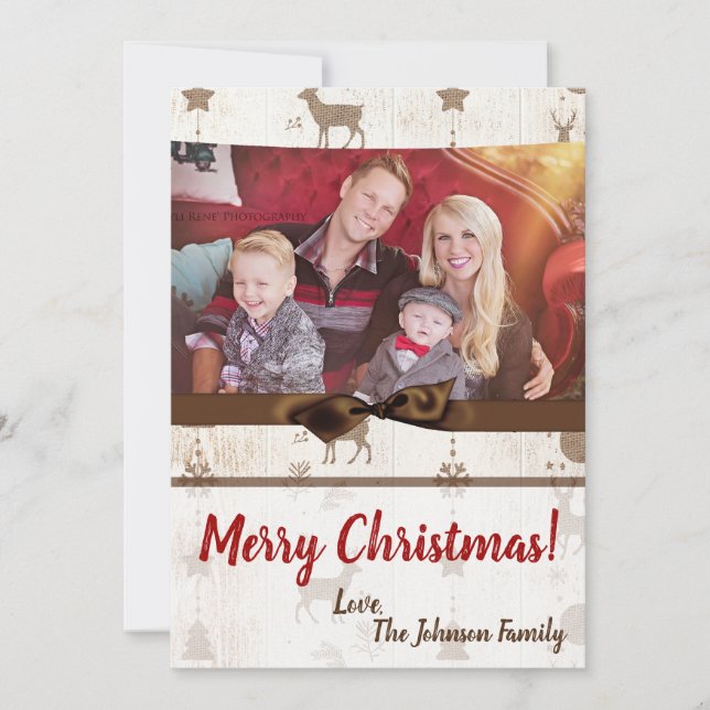 5x7 XMAS Christmas Burlap Deer Doe Buck PHOTO Card (Front)