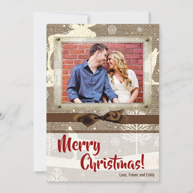 5x7 XMAS Christmas Burlap Deer Doe Buck PHOTO Card (Front)