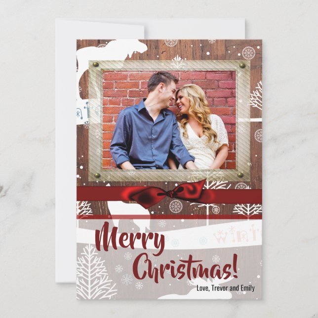 5x7 XMAS Christmas Deer Wood Buck Doe PHOTO Card (Front)