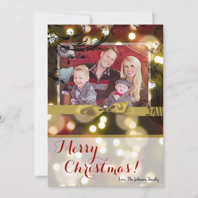 5x7 XMAS Christmas Gold Bokeh Lights PHOTO Card (Front)