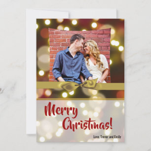 5x7 XMAS Christmas Gold Bokeh Lights PHOTO Card