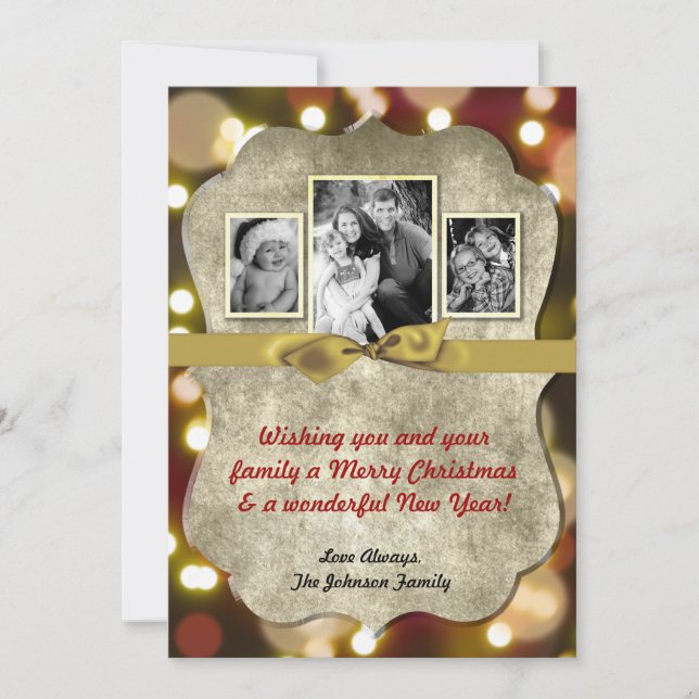 5x7 XMAS Christmas Gold Bokeh Lights PHOTO Card (Front)