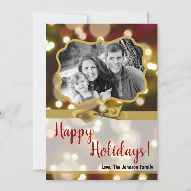 5x7 XMAS Christmas Gold Bokeh Lights PHOTO Card (Front)