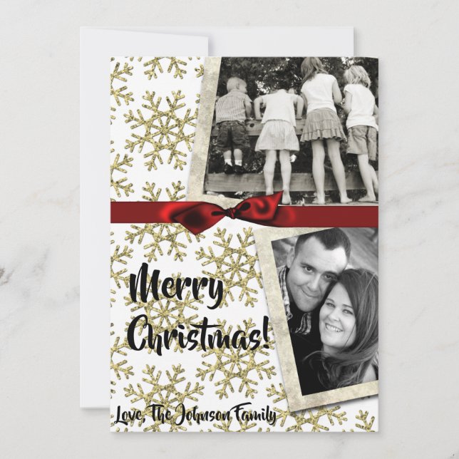 5x7 XMAS Christmas Gold Snowflake Glit  PHOTO Card (Front)