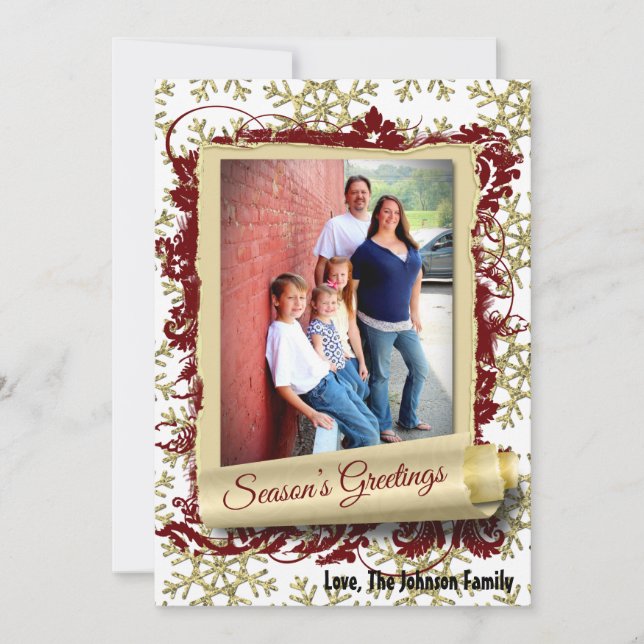 5x7 XMAS Christmas Gold Snowflake Glitt PHOTO Card (Front)