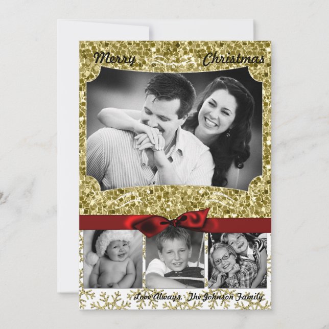 5x7 XMAS Christmas Gold Snowflake Glitt PHOTO Card (Front)
