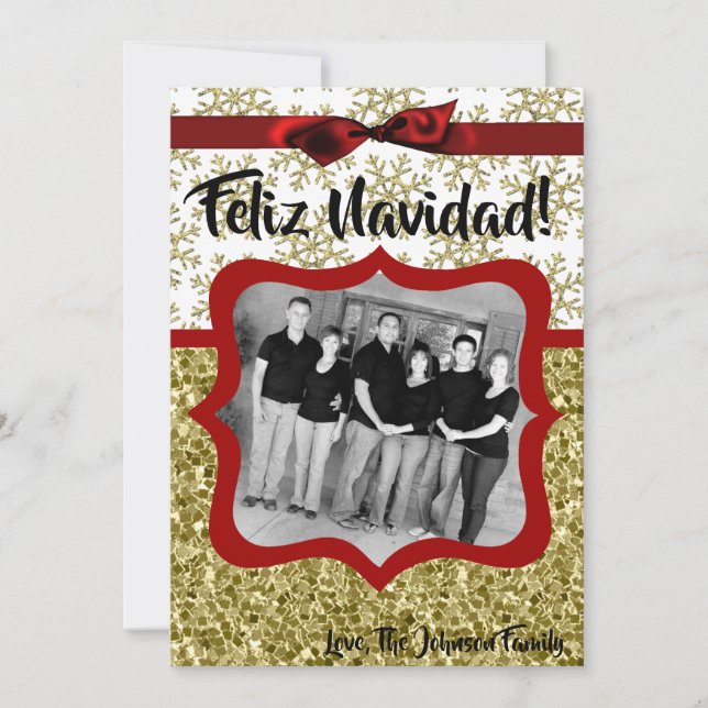 5x7 XMAS Christmas Gold Snowflake Glitt PHOTO Card (Front)