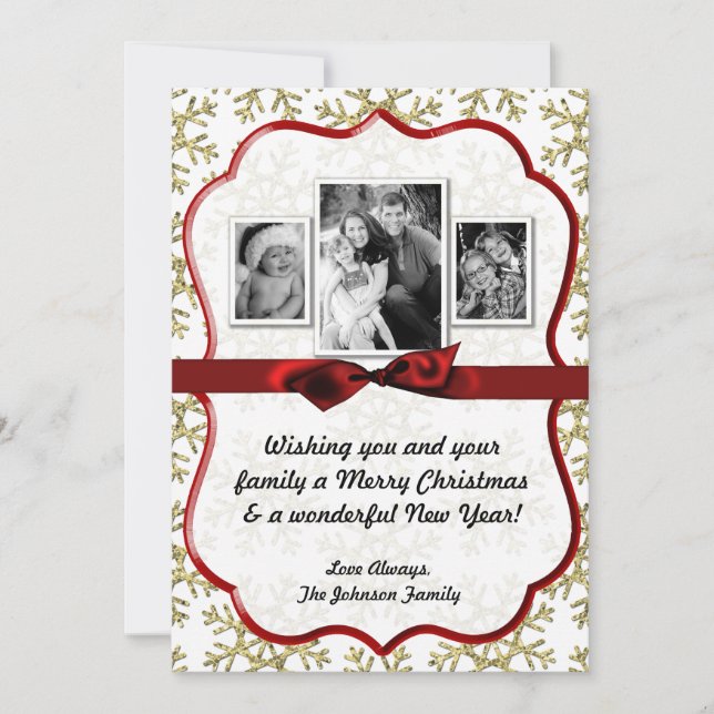 5x7 XMAS Christmas Gold Snowflake Glitt PHOTO Card (Front)