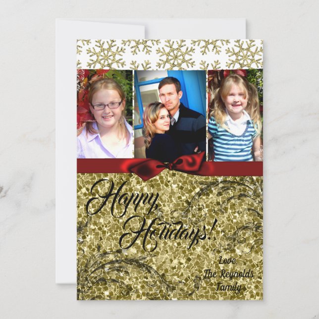 5x7 XMAS Christmas Gold Snowflake Glitt PHOTO Card (Front)