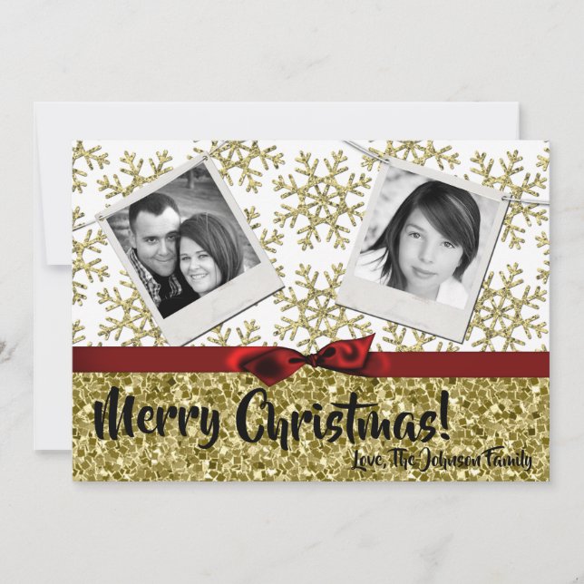 5x7 XMAS Christmas Gold Snowflake Glitt PHOTO Card (Front)