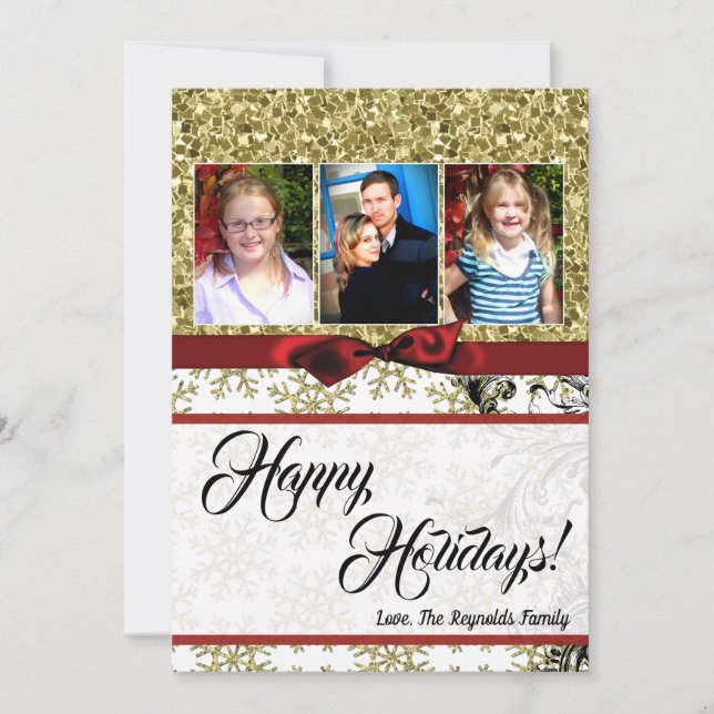 5x7 XMAS Christmas Gold Snowflake Glitt PHOTO Card (Front)