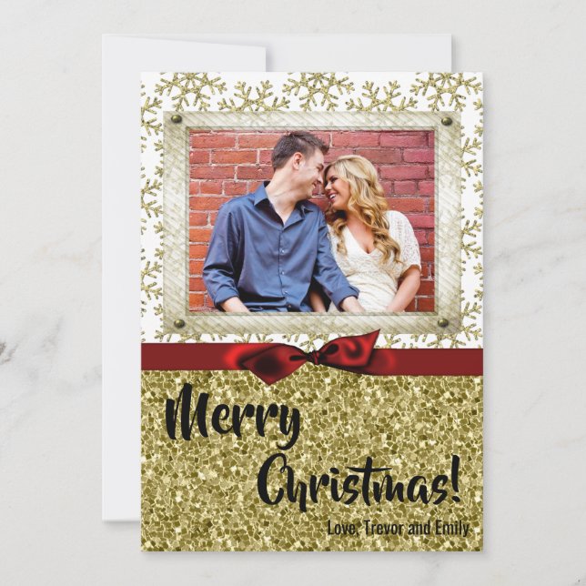 5x7 XMAS Christmas Gold Snowflake Glitt PHOTO Card (Front)
