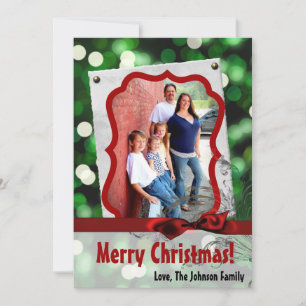 5x7 XMAS Christmas Green Bokeh Lights PHOTO Card
