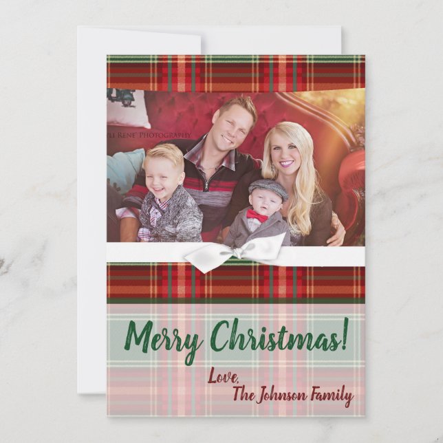 5x7 XMAS Christmas Plaid Red Fabric PHOTO Card (Front)