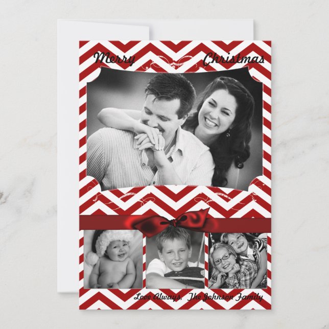 5x7 XMAS Christmas Red Chevron Chalkboa PHOTO Card (Front)