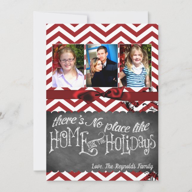5x7 XMAS Christmas Red Chevron Chalkboa PHOTO Card (Front)