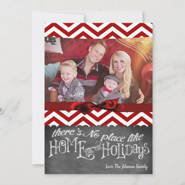 5x7 XMAS Christmas Red Chevron Chalkboa PHOTO Card (Front)