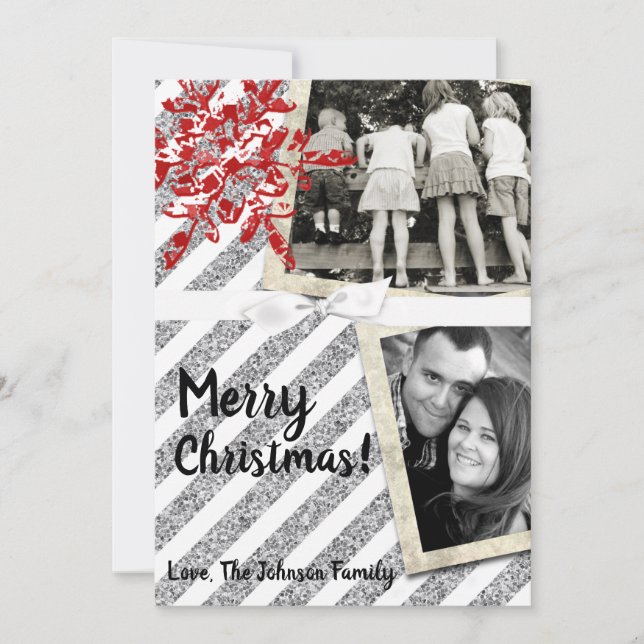 5x7  XMAS Christmas Red Glitter Snowfla PHOTO Card (Front)