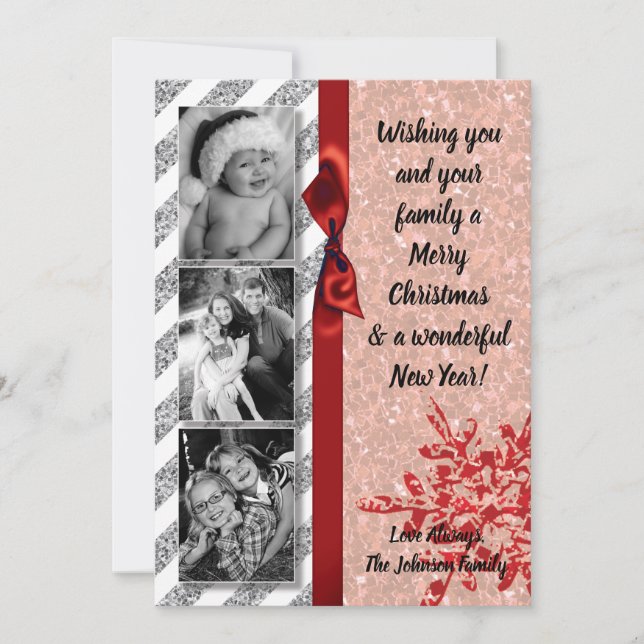 5x7 XMAS Christmas Red Glitter Snowflak PHOTO Card (Front)