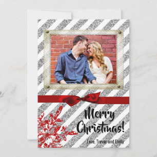 5x7 XMAS Christmas Red Glitter Snowflak PHOTO Card