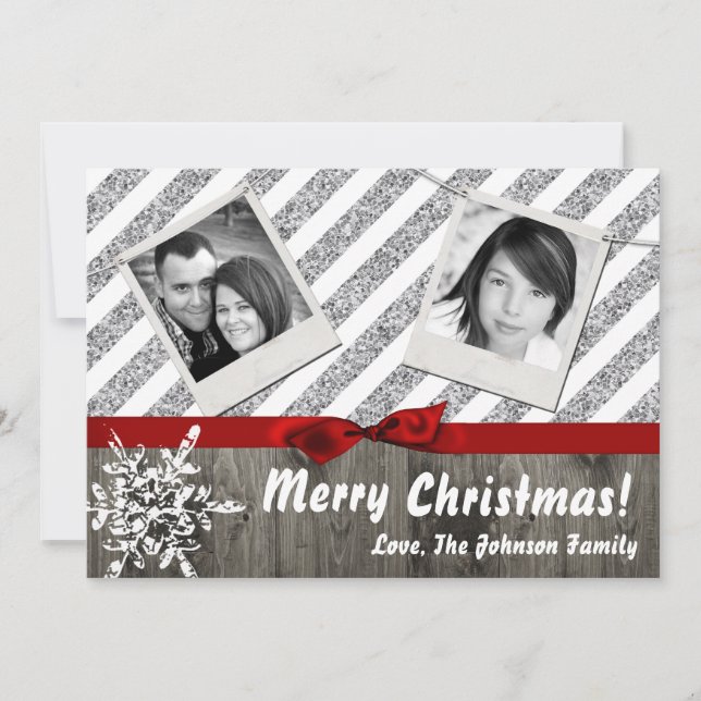5x7 XMAS Christmas Red Glitter Snowflak PHOTO Card (Front)