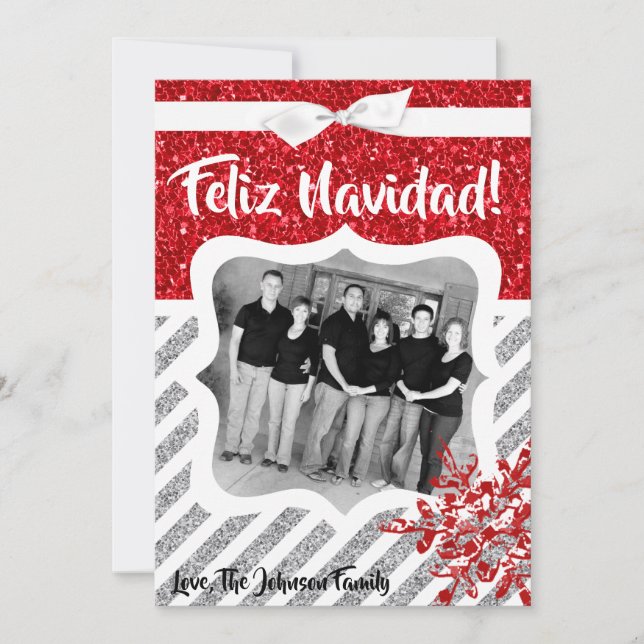 5x7 XMAS Christmas Red Glitter Snowflak PHOTO Card (Front)