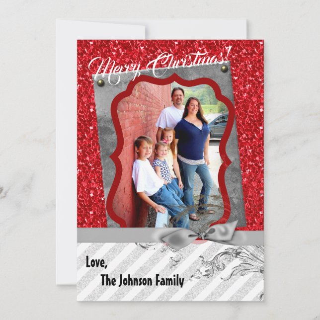 5x7 XMAS Christmas Red Glitter Snowflak PHOTO Card (Front)