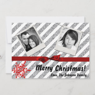5x7 XMAS Christmas Red Glitter Snowflak PHOTO Card