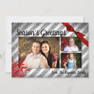 5x7 XMAS Christmas Red Glitter Snowflak PHOTO Card