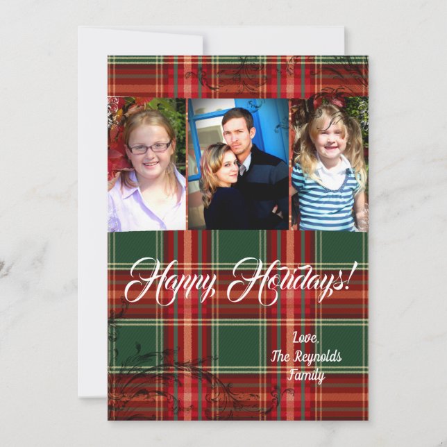5x7 XMAS Christmas Red Plaid Fabric PHOTO Card (Front)