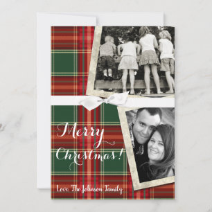 5x7 XMAS Christmas Red Plaid Fabric PHOTO Card
