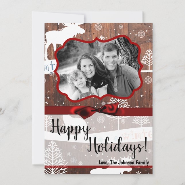 5x7 XMAS Christmas Wood Deer Doe Buck PHOTO Card (Front)