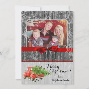 5x7 XMAS Red Christmas Truck Tree PHOTO Card